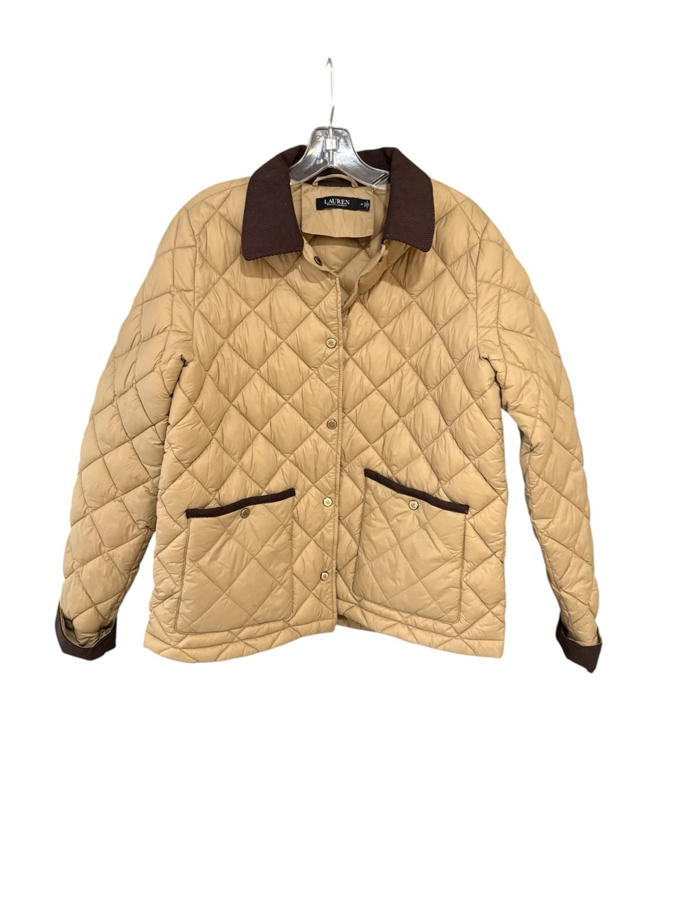 Lauren Ralph Lauren Twill Trim Diamond Quilted Barn Jacket Size M Birch Tan - Picture 3 of 10